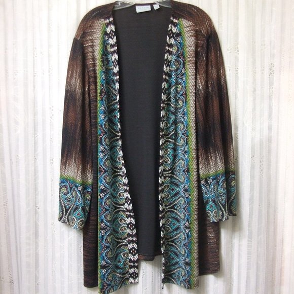 SUSAN GRAVER TURQUOISE & BROWN LONG JACKET - Picture 1 of 6